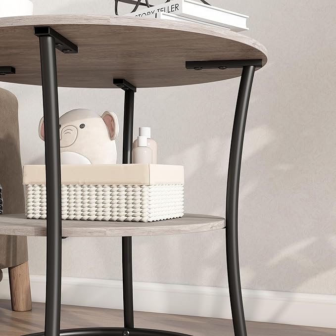 BOFENG Round Coffee Table,2-Tier Center Table with Storage Shelf for Living Room, Bedroom,Small Spaces,Circle Coffee Tables with Sturdy Metal Frame,Easy Assembly,Black+Grey