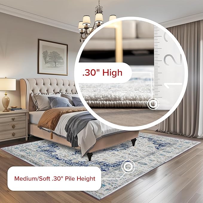 Nuloom Verona Blue/Off-White, 8' x 10', Vintage Medallion, Soft and Cozy, High Traffic, Stain Resistant, Easy Clean, Durable Area Rug for Bedroom, Living Room, Dining Space, Den, Foyer, Entryway