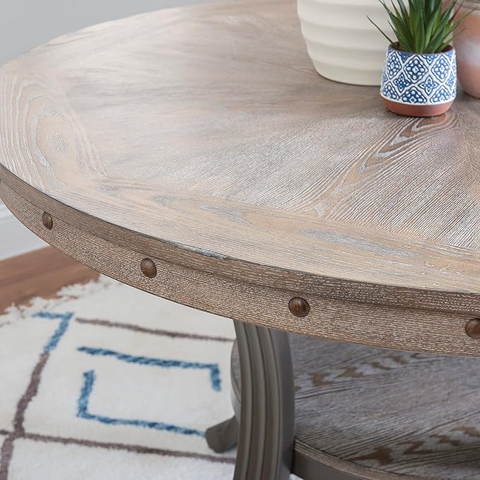 Powell Franklin Pewter Metal and Rustic Wood Table Dining