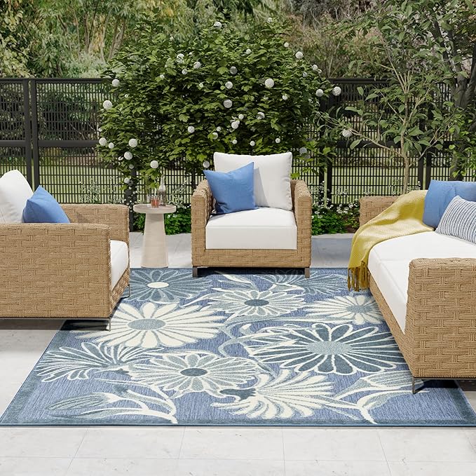 Nourison Home Aloha Blue 9' x 12' Area Rug - Easy Clean, Non Shedding, Bed Room, Living Room, Dining Room, Kitchen (9' x 12')