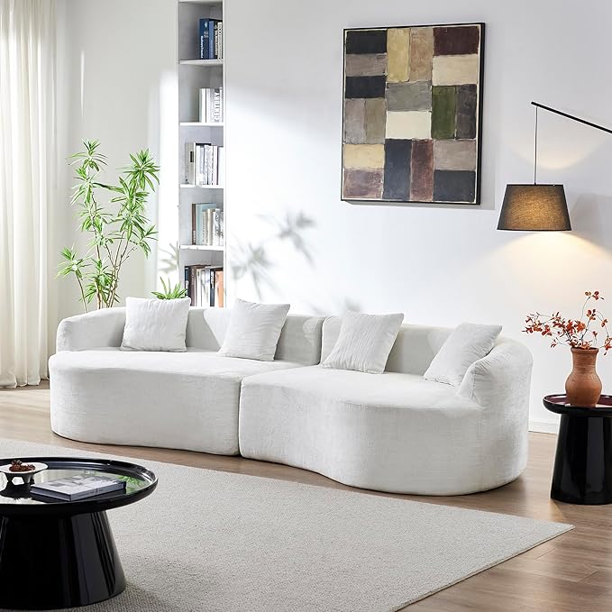 111" Curved Modular Sectional Sofa Couch, Deep Seat Boneless Cloud Couch with 4 Pillows, High Density Foam Floor Lounge Sofa for Living Room, Apartment,Premium Chenille Fabric | Breathable material, Softness