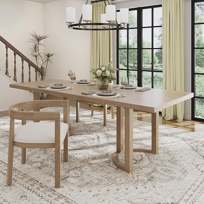 Christopher Knight Home Evat 95 Inch Dining Table for 6-8 People, Modern Kitchen Table with U-Shaped Legs, Large Wooden Rectangular Farmhouse Dinner Furniture for Dining Room, Home Office,Natural Ash