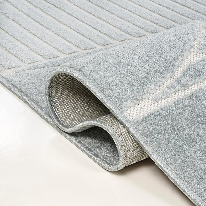 JONATHAN Y Nordby High-Low Arch Striped Light Blue/Cream Indoor/Outdoor Area Rug, 5x8, for Patio, Backyard, Living Room, Bedroom, Office, Hose-Washable (SCN104F-5)