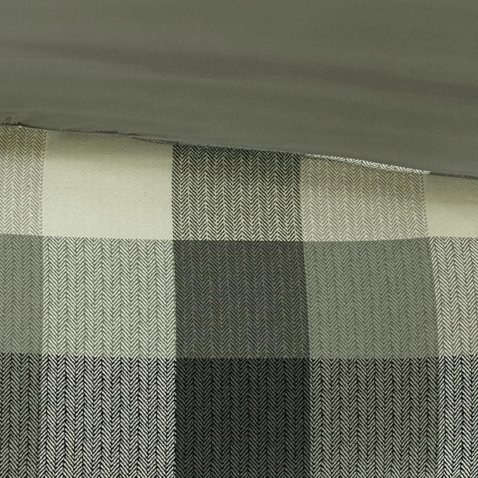 Madison Park Ridge Comforter Set - Cabin Lodge Plaid Herringbone Design, All Season Down Alternative Cozy Bedding with Matching Bedskirt, Shams, Decorative Pillow, Grey Queen(90"x90") 7 Piece