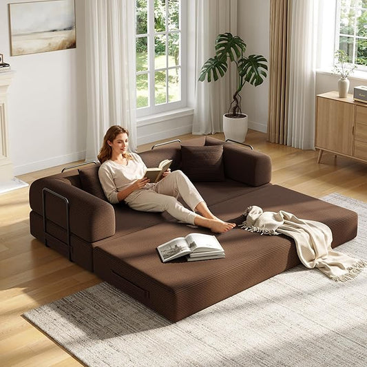 79in Convertible Sofa Bed, Corduroy Boneless Couch Bed, Futon Sleeper Sofa Pull Out Bed, Foldable Couch for Living Room Apartment, No Assembly Required
