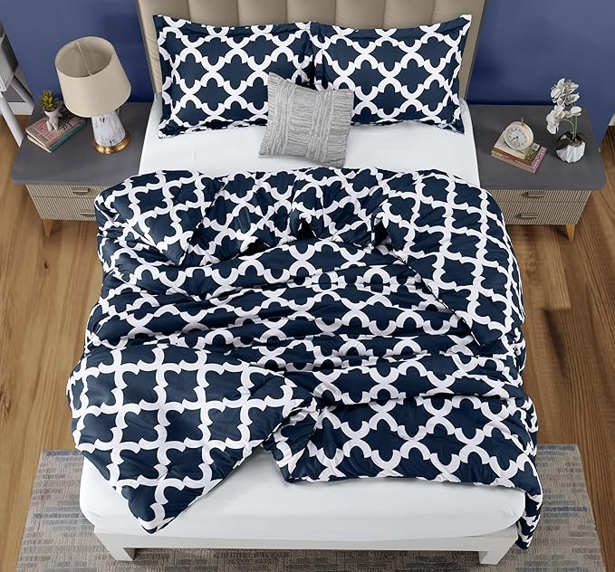 Queen Comforter Set 3 Piece Navy by Utopia Bedding, Printed Comforters Queen Size, Bedding Comforters Sets, Down Alternative Soft Bed Set, 1 Comforter (88 x 88 inches) 2 Pillow Shams (20 x 26 inches)