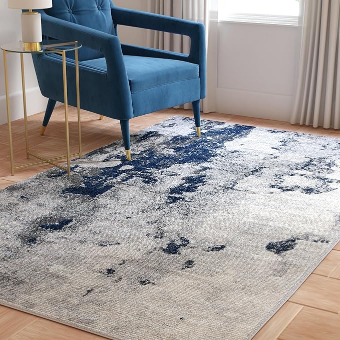 SAFAVIEH Adirondack Collection Area Rug - 6' x 9', Navy & Grey, Modern Abstract Design, Non-Shedding & Easy Care, Ideal for High Traffic Areas in Living Room, Bedroom (ADR134N)