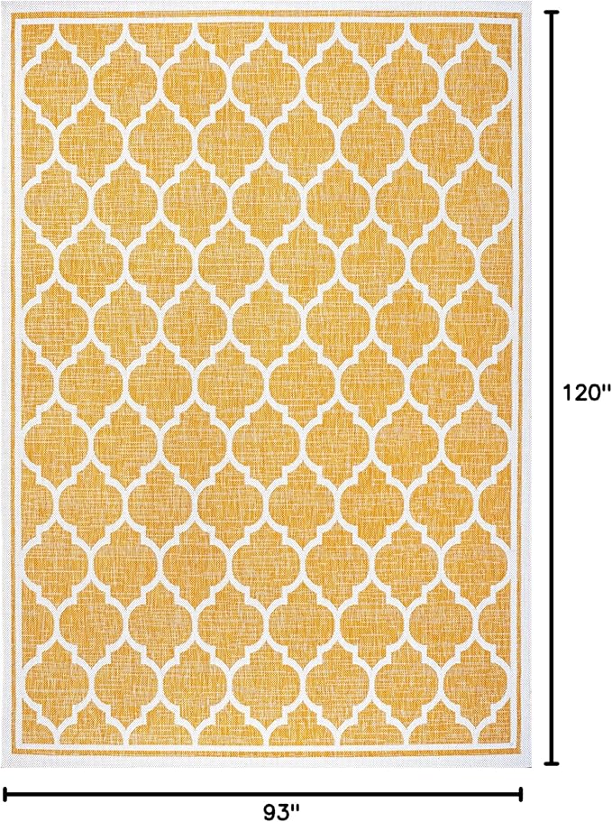 JONATHAN Y Moroccan Trellis Indoor Outdoor Area Rug 8X10 Yellow/Cream, Trebol Textured Weave for Backyard, Patio, Porch, Easy-Cleaning, High Traffic, Pet-Friendly, Non-Shedding (SMB109F-8)