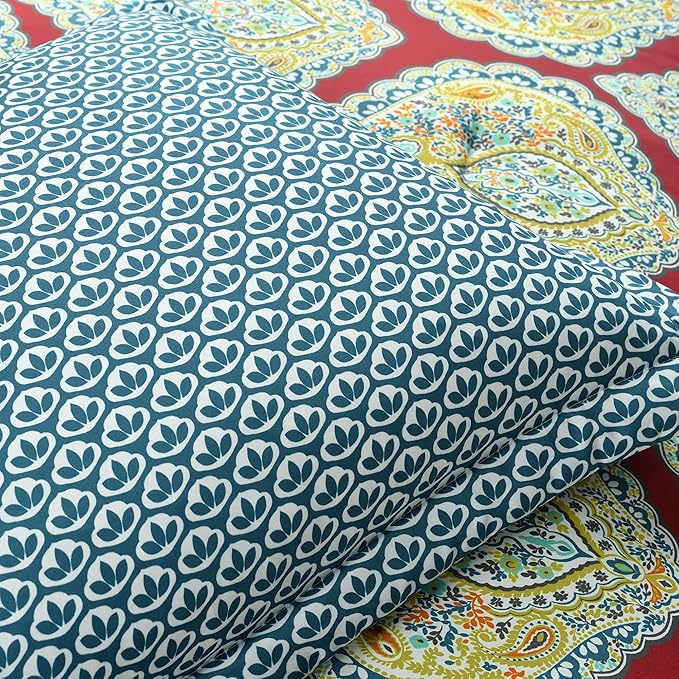 Lush Decor Harley Reversible Comforter King Size 5 Piece Set Red - Boho Bedding Set King Comforter - Red Comforters - Boho Bedroom Decor