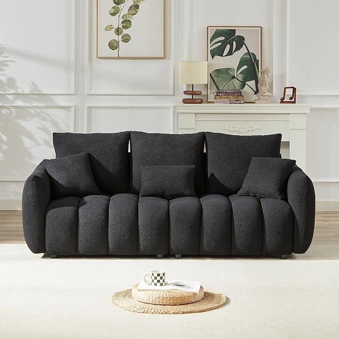 2 Pieses Modern Sofa Sets Luxury Teddy Upholstered Golden Element Accents Armrests Tufted Sofa&Couch Include 3 Seater Couches and 12 Pillows for Living Room, Bedroom, Apartment and Office Furniture