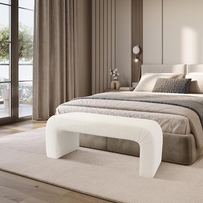 Spatial Order Modern Arch Channel Bench | Bench for Living Room & Bedroom | Decorative Home Furniture - Cream Boucle