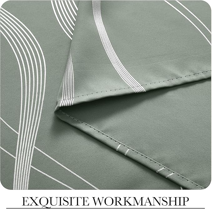 NICETOWN Greyish Green Curtain Panels for Vintage Bedroom, 52 x 84 inch, Thermal Insulated Wave Line Foil Print Design Drapes for Patio Sliding Glass Door Spring Home Decor, 2 Panels