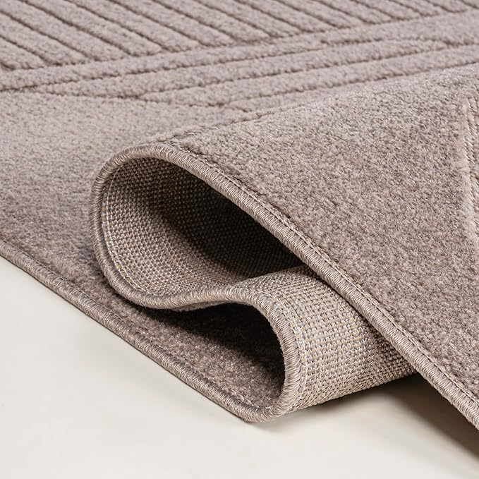 JONATHAN Y Nordby High-Low Arch Striped Indoor/Outdoor Area Rug, 4x6, Taupe/Beige, for Patio, Backyard, Living Room, Bedroom, Office, Hose-Washable (SCN104D-4)