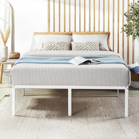 Best Price Mattress 16 Inch Metal Platform Bed Frame, Heavy Duty Steel Slats, White, Queen