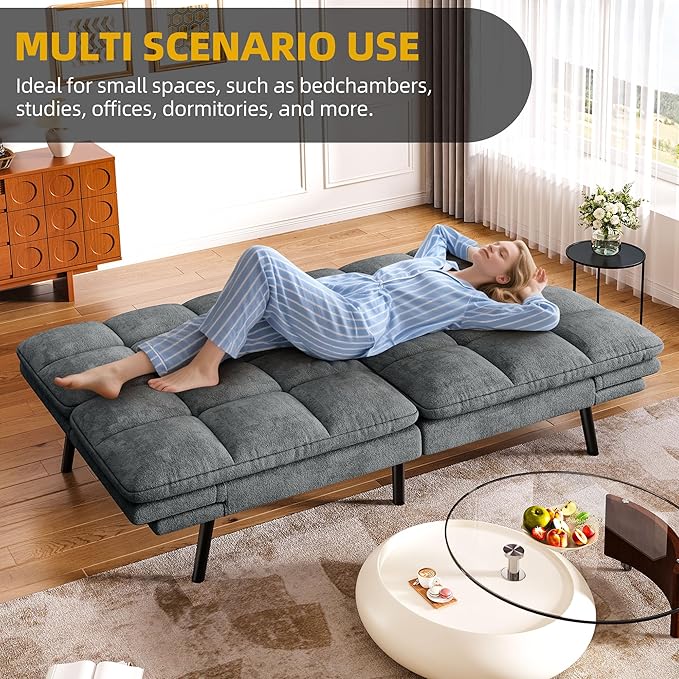 DWVO 70" Convertible Futon Sofa Bed, Folding Futon Set for Living Room Home Office Aprtment, Modern Futon Couch with Adjustable Backrest & Armrests, Recliner Lounge, Loveseat Sofa