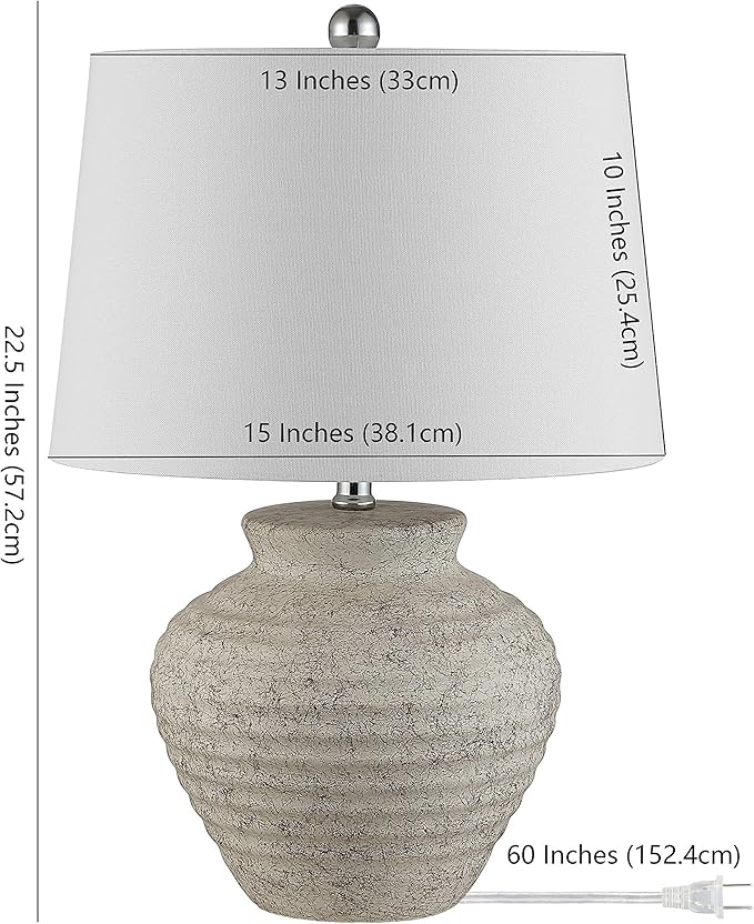 SAFAVIEH Lighting Collection – Ledger Rustic Farmhouse Light Grey Ceramic Table Lamp with White Drum Shade, 23-Inch Bedroom or Living Room Lamp, LED Bulb Included (TBL4352A)