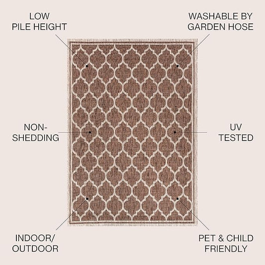 JONATHAN Y Moroccan Trellis Indoor Outdoor Round Area Rug 9 Ft Espresso/Taupe, Trebol Textured Weave for Backyard, Patio, Porch, Easy-Cleaning, High Traffic, Pet-Friendly, Non-Shedding (SMB109B-9R)