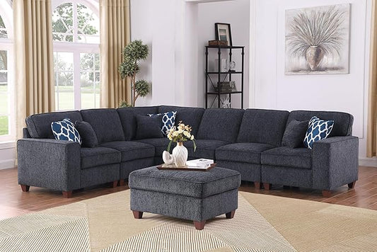 YOPTO 116" Convertible Sectional Couch with Movable Ottoman and 6 Throw Pillows,Chenille Upholstered Comfy Sofa 7 Seater,L-Shaped,Free Combination,Easy Assembly for Living Room,Apartment,Dark Gray