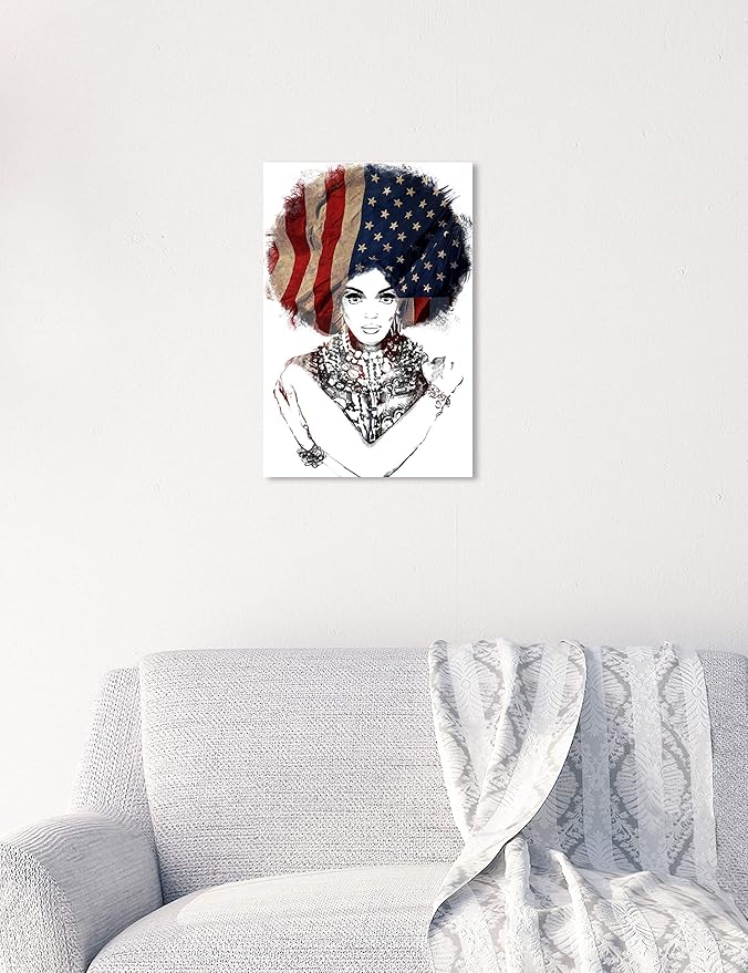 The Oliver Gal Artist Co. People and Portraits Wall Art Canvas Prints 'New American Woman' Home Décor, 10 in x 15 in, White, Black
