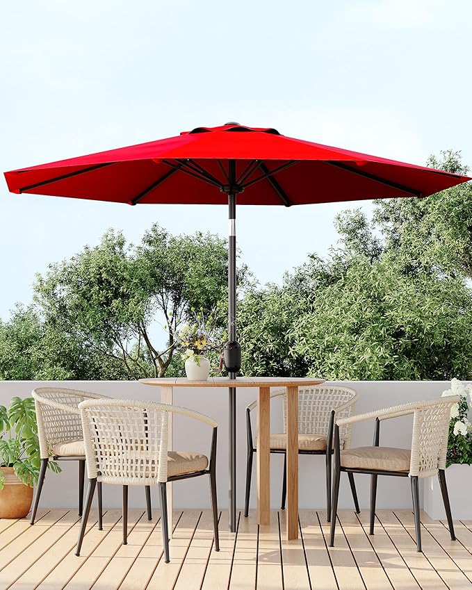 GarveeLife 10 ft Outdoor Patio Umbrella,Table Market Umbrella with Push Button Tilt and Crank, 8 Sturdy Ribs UV Protection Waterproof for Garden, Deck, Backyard, Pool (Red)