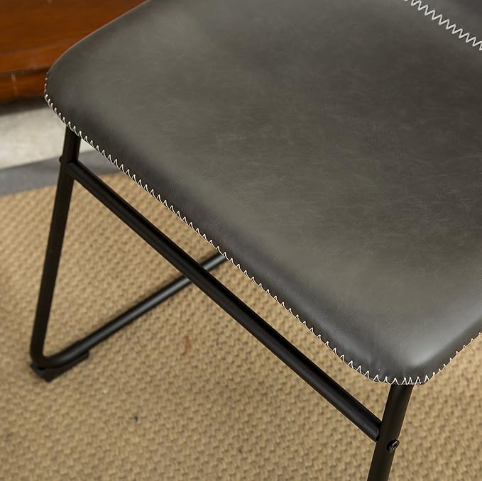 Roundhill Furniture Lotusville Vintage PU Leather Dining Chairs, Antique Gray, Set of 2