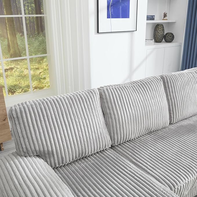 Eafurn Symmetrical U Shaped Sectional Sofa with Double Chaise Lounge,Modern Corduroy Upholstered Oversized Corner Couch, Deep Seat Comfy 4-Seater Sofa w/Pillow-top Armrest for Living Room