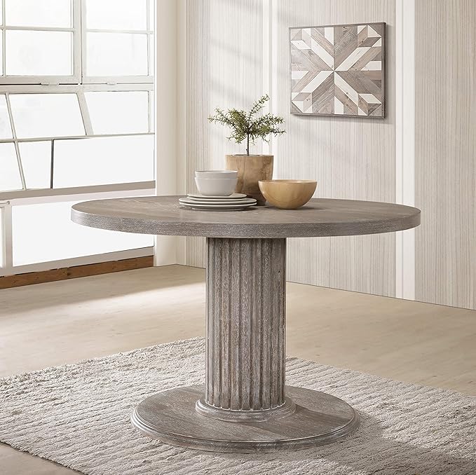 Roundhill Furniture Ferran Wood Pedestal Dining Table, Gray