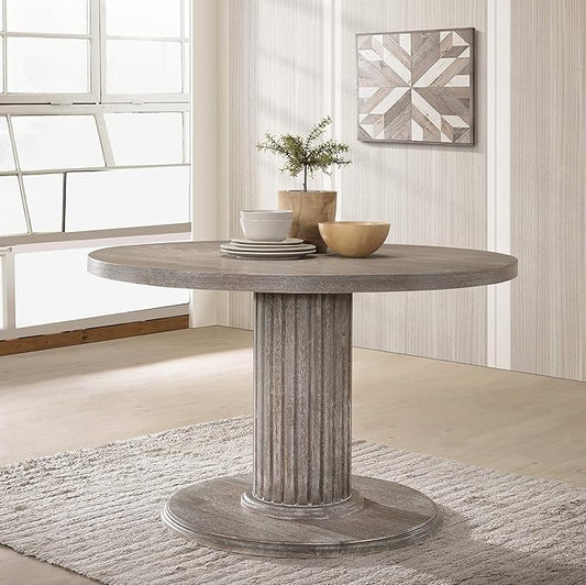 Roundhill Furniture Ferran Wood Pedestal Dining Table, Gray