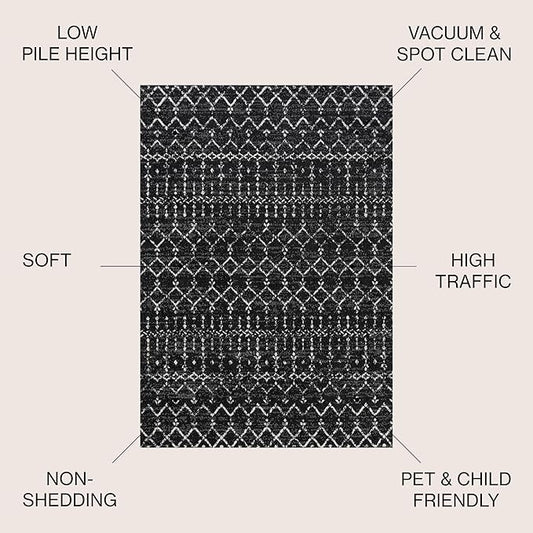JONATHAN Y Boho Vintage Diamond Black/Ivory Round Area Rug 3 ft, Moroccan Hype for Living Room, Bedroom, Kitchen, Office, Easy-Cleaning, High Traffic, Pet-Friendly, Non-Shedding (MOH101D-3R)
