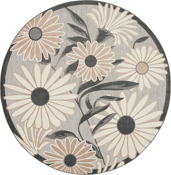 Nourison Home Aloha Beige 5'3" x Round Area Rug - Easy Clean, Non Shedding, Bed Room, Living Room, Dining Room, Kitchen (5' x Round)