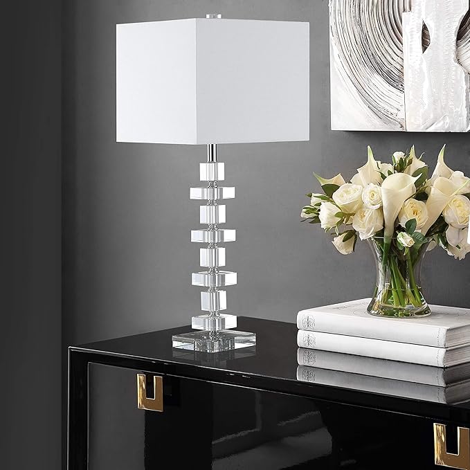 SAFAVIEH Lighting Collection Modern Deco 28-inch Bedroom Living Room Home Office Desk Nightstand Table Lamp Set of 2 (LED Bulbs Included)