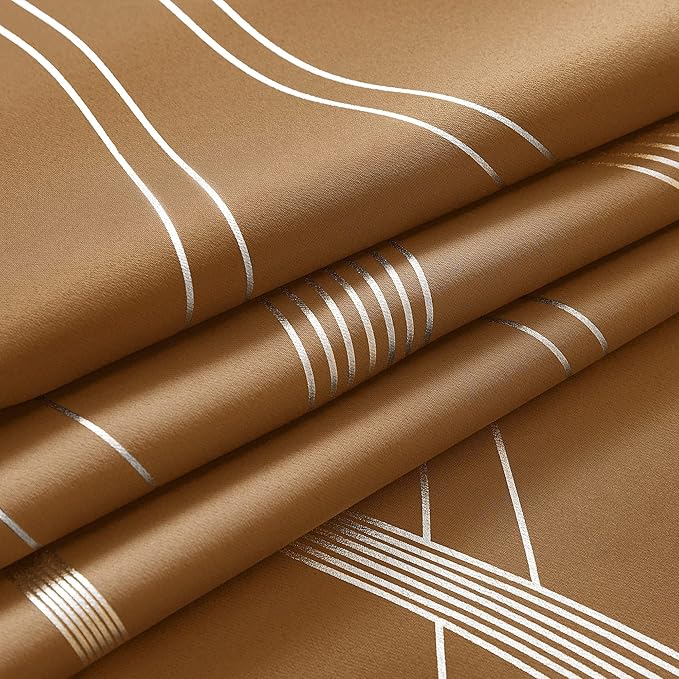 NICETOWN Gold Brown Blackout Fall Pattern Curtains for Living Room 84 inch Long, 52” Wide - Light Reducing Thermal Insulated Foil Printed Grommet Drapes for Bedroom and Nursery, 2 Panels