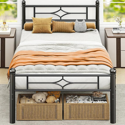 BedsPick Twin Bed Frame, Classic Metal Platform Bed Frame, Mattress Foundation with Steel Slat Support, 12.5'' Under Foundation Storage, No Box Spring Needed/Noise Free/Easy Assembly/Twin Size Black