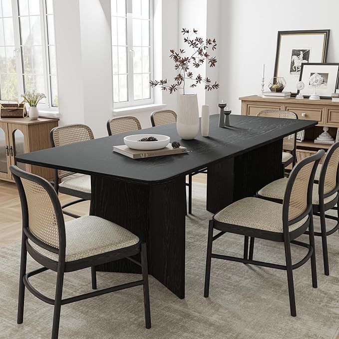 Casaphoria 79" Dining Table for 6, Wood Kitchen Table with Scratch-Resistant Top & V-Shaped Base, Modern Farmhouse Rectangular Dining Table for Living Room, Kitchen, Easy Assembly, Black