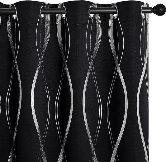 NICETOWN Blackout Curtain Panels 84 inches - Light Reducing Thermal Insulated Solid Grommet Blackout Curtains/Panels/Drapes for Living Room/Nursery/Kids Room (Set of 2, 34 inches Wide, Black)