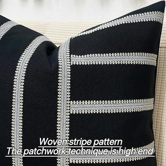 Slow Cow Pack of 2 Stripe Patchwork Throw Pillow Cover Cushion Cover Pillow Cover for Sofa Couch 18 x18 Inches