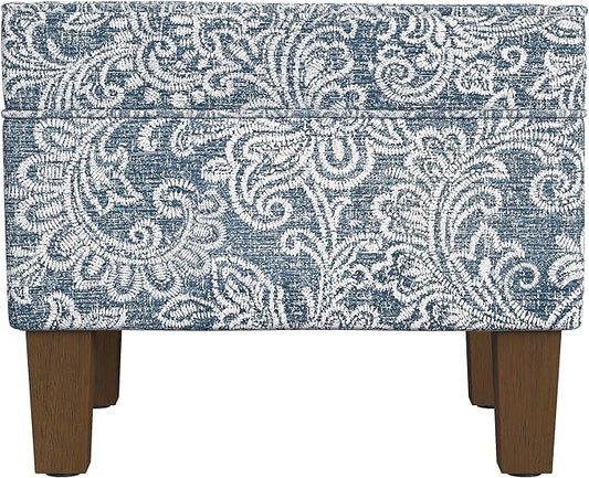 Spatial Order Home Decor | Dinah Collection Modern Storage Ottoman | Ottoman with Storage for Living Room & Bedroom(Blue Denim Jacobean Print)