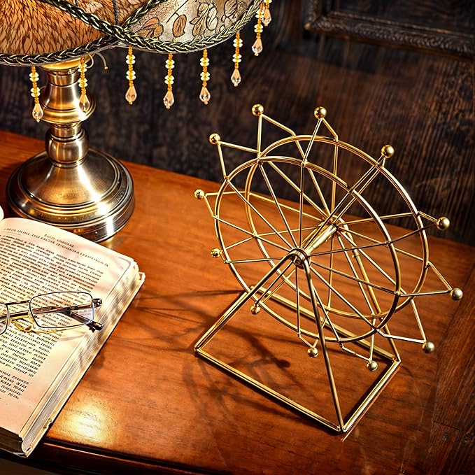 Ferris Wheel Bookshelf Decor – Gold Decor Modern Gift - Shelf Decor Accents Ornament - House Decorations Living Room - Fireplace Decor or Desk Decor - Entryway Decor. (Art Deco)