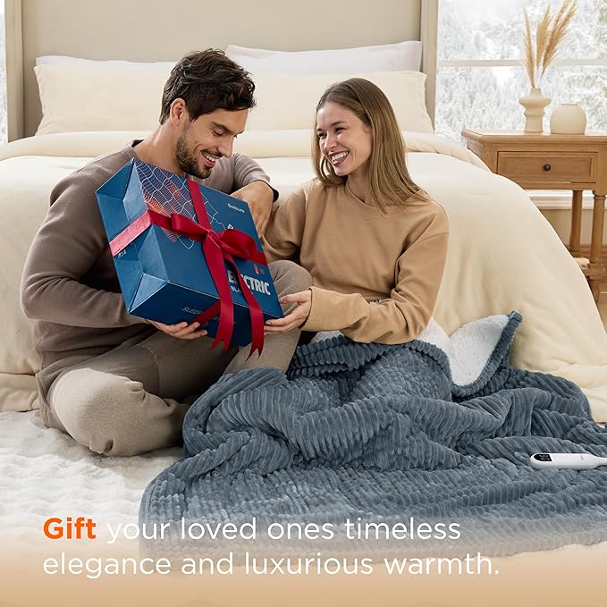 Bedsure GentleSoft Electric Blanket Twin - Soft Ribbed Flannel Heated Blanket, Heating with 10 Time Settings, 6 Heat Settings, and 8 hrs Timer Auto Shut Off, Gifts for Grandma (62x84 inches, Black)