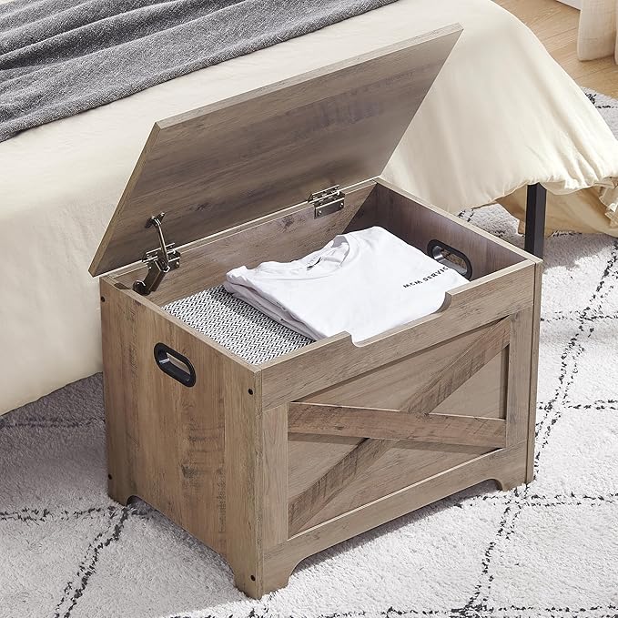 GarveeHome 23.6 in Storage Chest, Wooden Storage Bench with Safety Hinge, Easy Assembly, Large Shoe Bench for Entryway, Living Room, Bedroom