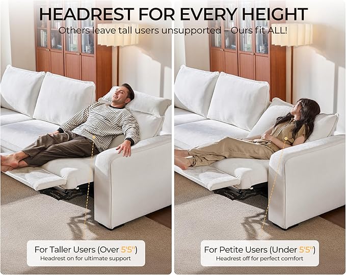169.7" Oversized Modular Power Recliner Sofa with Headrest, Wall Hugger Cloud Reclining Couch, Drawer Charging Cup Holders, Deep 7-Seater Sectional with Corner and Storage Ottoman, Chenille, White