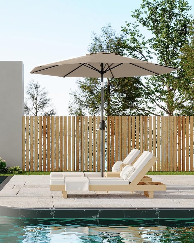 GarveeLife 10FT Outdoor Patio Umbrella, Outdoor Table Umbrella, Market Umbrella with Push Button Tilt and Crank, 8 Sturdy Ribs UV Protection Waterproof for Garden, Deck, Backyard, Pool, Tan
