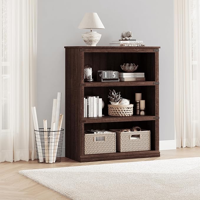 5 Tier Farmhouse Bookcase, 67.4" Tall Book Shelf with Storage, Wooden Bookshelves 5 Shelf Display Shelves for Home Office(67.4" H x 31.5" W x 12.8" D) (Reddish Brown, 40.0" H x 31.5" W x 12.2" D)