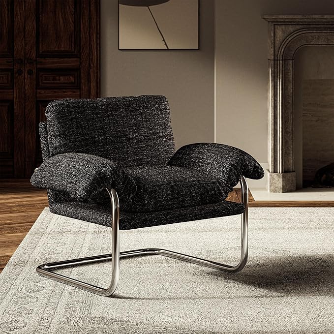 Modway Ansel Boucle Accent Chair in Charcoal - Fabric Lounge Chair for Living Room, Bedroom - Upholstered Corner Reading Chair with Arms and Removable Cushions