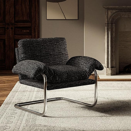 Modway Ansel Boucle Accent Chair in Charcoal - Fabric Lounge Chair for Living Room, Bedroom - Upholstered Corner Reading Chair with Arms and Removable Cushions