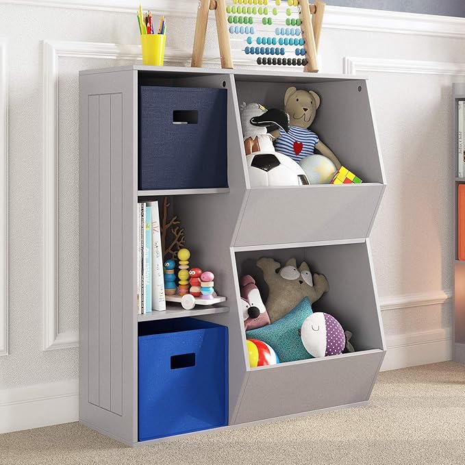 RiverRidge 02-147 Floor Cabinet, Gray & 2 Pc Storage, Red Folding Bin, 2 Piece