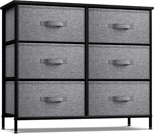 Sorbus Dresser with 6 Drawers - Chest Organizer Unit with Steel Frame Wood Top & Handle Easy Pull Fabric Bins for Clothes - Storage Furniture for Bedroom, Hallway, Living Room, Nursery & Closet