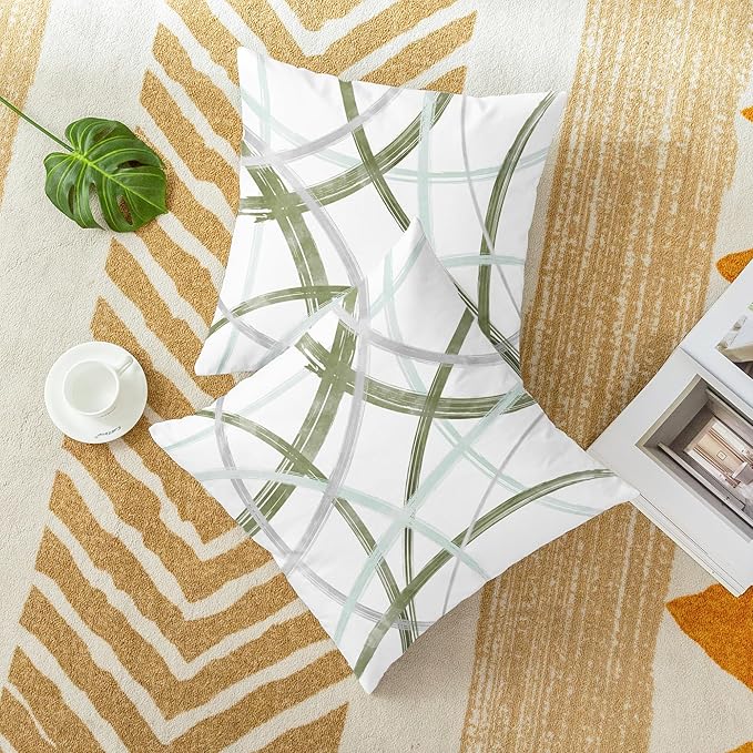 CaliTime Throw Pillow Cases Pack of 2 Cozy Fleece Arc-Shaped Abstract Geometric Lines Decorative Cushion Covers for Couch Bed Sofa Farmhouse Decoration 20 X 20 Inches Sage Green Grey