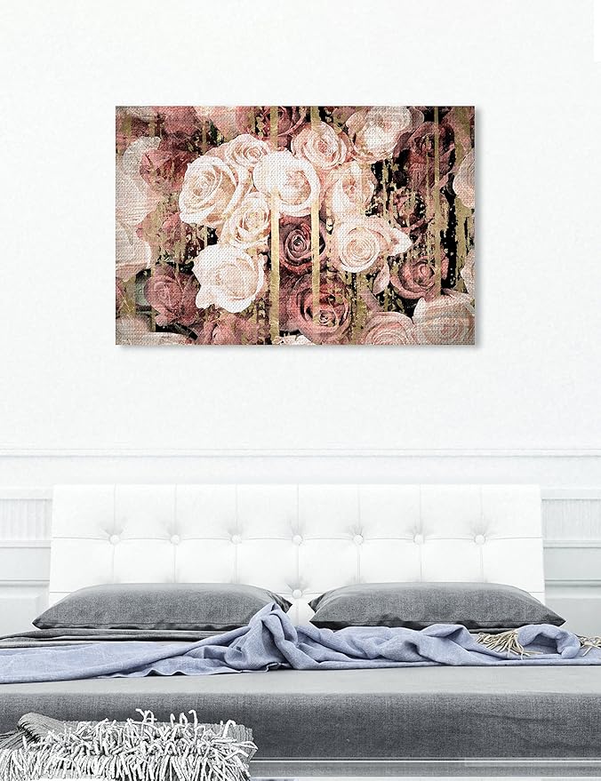 Floral and Botanical Wall Art Canvas Prints 'Shabby Chic Romance' Florals, 54x36, Pink, Brown