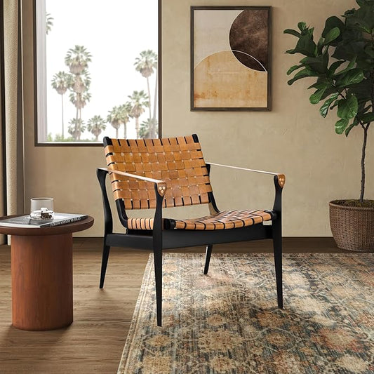 Safavieh Couture Dilan Brown and Black Woven Leather Safari Chair